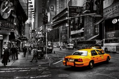 Dr. Michael Feldmann, Cab (Taxi, gelbes Taxi,New York, Metropole, Städte, Gebäude / Architektur, Straße, Auto, Büro, Business, Wohnzimmer, Colourspot, Wunschgröße, Fotokunst, USA, Amerika, schwarz / weiß / gelb)