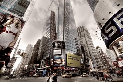 Dr. Michael Feldmann, Times Square (USA, Amerika, New York, Metropole, Städte, Gebäude / Architektur, Wolkenkratzer, Hochhaus, Perspektive, Untersicht, Platz,  Büro, Business, Wohnzimmer, Wunschgröße, Fotokunst,  bunt)