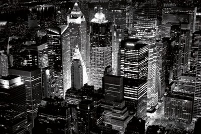 Dr. Michael Feldmann, Glass (USA, Amerika, New York, Metropole, Städte, Gebäude / Architektur, Hochhäuser, Skyline, Nachtszene, Beleuchtung, Wunschgröße, Fotokunst, Büro, Business, Wohnzimmer, schwarz / weiß)