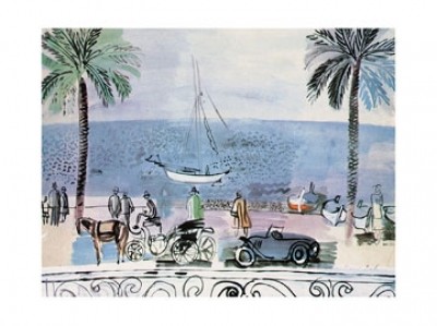 Raoul Dufy, Promenade a Nice (Hafenstadt, Nizza, Cotes d'Azur, Palmen, Promenade, Segelboot, Meeresbrise, Klassische Moderne, Fauvismus, Malerei, Wohnzimmer, Treppenhaus, Arztpraxis, bunt)