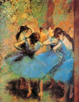 Edgar Degas, Die blauen Tänzerinnen (Ballett, Tänzerinnen, Ballerinas, Tutu, Tüll, Impressionismus, Klassiker, Treppenhaus, Wohnzimmer, Schlafzimmer, Wunschgröße,  bunt)