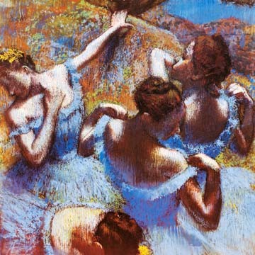 Edgar Degas, Tänzerinnen in blauen Kostümen (Ballett, Tänzerinnen, Ballerinas, Tutu, Tüll, Impressionismus, Klassiker, Treppenhaus, Wohnzimmer, Schlafzimmer, Wunschgröße, bunt)