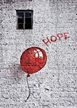 Edition Street Art, Banksy and beyond (Street Art, Modern, Malerei, Architektur, Wand, Mauer, Fenster, Ziegel, Luftballon, Freiheit, Hoffnung, Jugendzimmer, Treppenhaus, grau / rot)