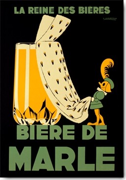 Edouard Chourchinoux, Biere de Marle (Wunschgröße, Plakatkunst,  Bier, Werbung, Königin der Biere, Frankreich, Bierglas, Hermelinmantel, Knappe, Grafik, Bistro, Restaurant, Gastronomie,bunt)