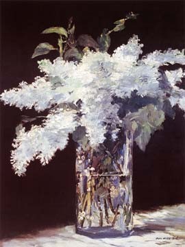 Édouard Manet, Lilas (Malerei, Stillleben, Impressionismus, Blumen, Vase, Blumenvase, Strauss, Flieder, weißer Flieder, Wintergarten, Wohnzimmer,Schlafzimmer, bunt)