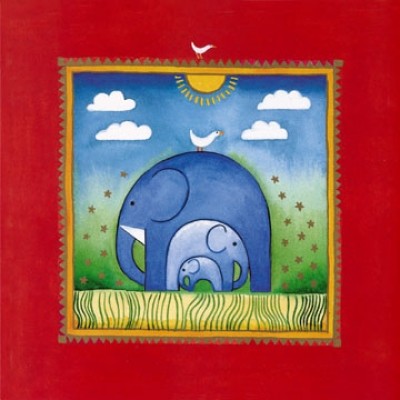 Linda Edwards, Three little elephants (Kinderwelten, Tiere, Elefanten, naiv, niedlich, fröhlich, Sommer, Kinderzimmer, bunt)