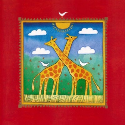 Linda Edwards, Two little giraffes (Kinderwelten, Tiere, Giraffen, naiv, niedlich, fröhlich, Sommer, Kinderzimmer, bunt)