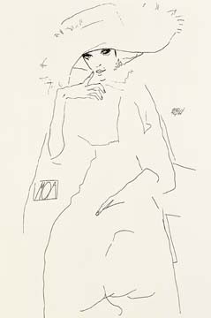 Egon Schiele, Die Tänzerin Moa (Zeichnung,, Expressionismus, Frau, Tänzerin,Eleganz, Kostüm, Hut,  Klassische Moderne, Wohnzimmer, Schlafzimmer, bunt)