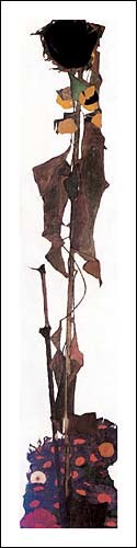Egon Schiele, Sunflower ll, 1909 (Büttenpapier) (Malerei, Blumen, Sonnenblumen, Natur, verblüht, Vergänglichkeit, Flora, Klassische Moderne, Expressionismus, Wohnzimmer, Treppenhaus, bunt)