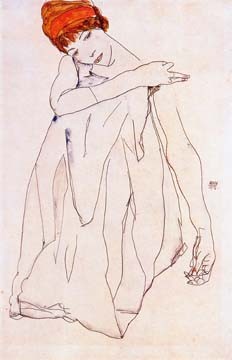 Egon Schiele, Die Tänzerin (Wunschgröße, Zeichnung,, Expressionismus, Frau, Tänzerin, Melancholie, Klassische Moderne, Wohnzimmer, Schlafzimmer, rote Haare, schwarz / weiß)