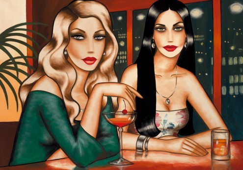Ekaterina More, Big City Lights (Frauen, Eleganz, Cocktail-Bar, Schönheiten, Figurativ, People&Eros, Bar, Esszimmer, Wohnzimmer, Bistro, Malerei, bunt)