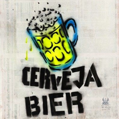 Eliot, Cerveja (Street Art, Graffity, Bier, Bierglas, Urban Art, portugisisch-deutsch, Treppenhaus, Wohnzimmer, Jugendzimmer, modern, Wunschgröße, Grafik, bunt)