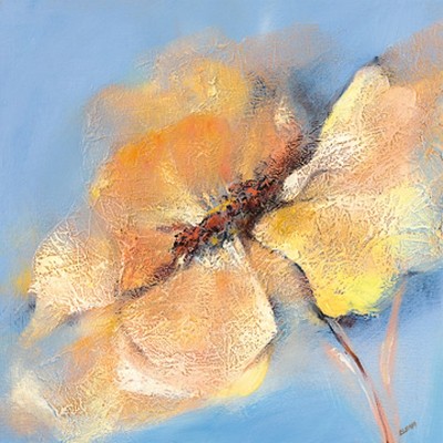 Elena Filatov, Bright Anemone I (Blumen, Blüten, Botanik, Anemone, Treppenhaus, Wohnzimmer, Schlafzimmer, Wunschgröße, pastell, apricot/hellblau)