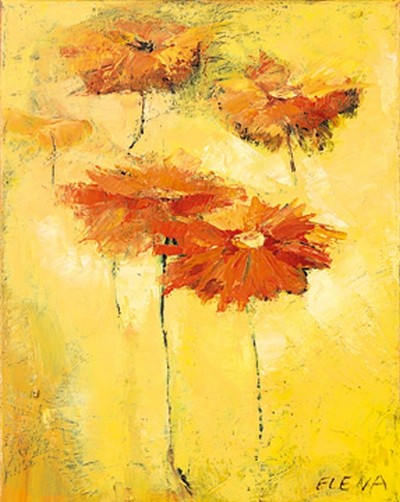Elena Filatov, Feldblumen II (Blumen, Blüten, Botanik, Gerbera, Treppenhaus, Wohnzimmer, Schlafzimmer, Wunschgröße, gelb / orange)
