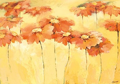 Elena Filatov, Feldblumen III (Blumen, Blüten, Botanik, Gerbera, Treppenhaus, Wohnzimmer, Schlafzimmer, Wunschgröße, gelb / orange)