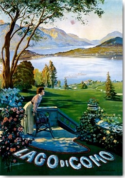 Elio Ximenes, Lago di Como (Wunschgröße, Plakatkunst, Touristik, Tourismus, Italien, Comer See, Nostalgie, See, Berge, Alpen, Garten, Wohnzimmer, bunt)