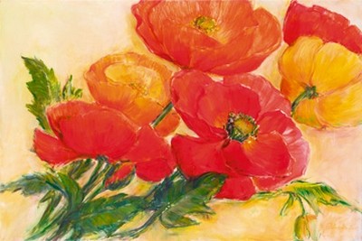 Elisabeth Krobs, Splendid Poppies (Blumen, Blüten, Blumenstrauß, 
Tulpen, filigran, zart,floral, Malerei, Wohnzimmer, Treppenhaus, Esszimmer, Wunschgröße, bunt)