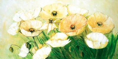 Elisabeth Krobs, Tender Poppies (Blumen, Blüten, Blumenstrauß, 
weißer Mohn, filigran, zart,floral, Malerei, Wohnzimmer, Treppenhaus, Esszimmer, Wunschgröße, bunt)