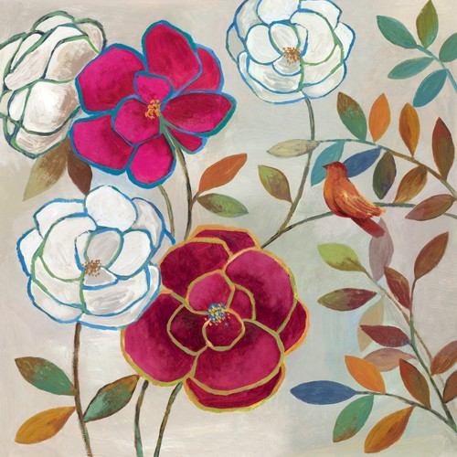 Ella K, Floral Impressions II (Blumen, Blüen, floral, leuchtend, Malerei, Treppenhaus, Wohnzimmer, Wunschgröße, bunt)