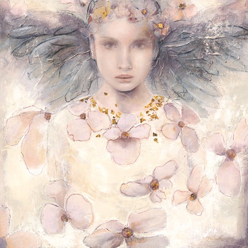 Elvira Amrhein, Air de printemps I (Wunschgröße, Malerei, Modern, Fantastische Kunst, Mädchen, Portrait, Flügel, Engel, Blumen, Jugend, Frühling, Jugendzimmer, bunt)