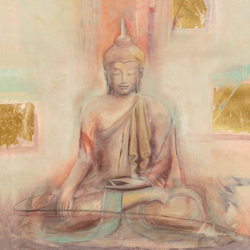 Elvira Amrhein, Buddha I (Wunschgröße, Malerei, Modern, Figurativ, Religion, Asien, Figur, Schneidersitz, Buddha, Meditation, Glaube, Friede, Schlafzimmer, Wohnzimmer, bunt)