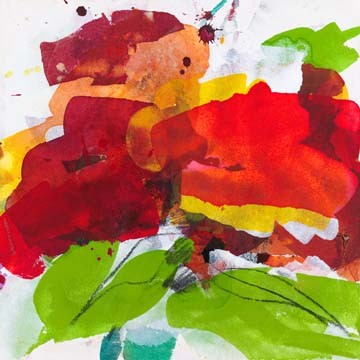 El Ruttkau, Red blossom (Abstrakt, Abstrakte Malerei, zeitgenössiche, energetisch, explosiv, floral modern, Büro, Business, Wohnzimmer, Wunschgröße, leuchtend, bunt)