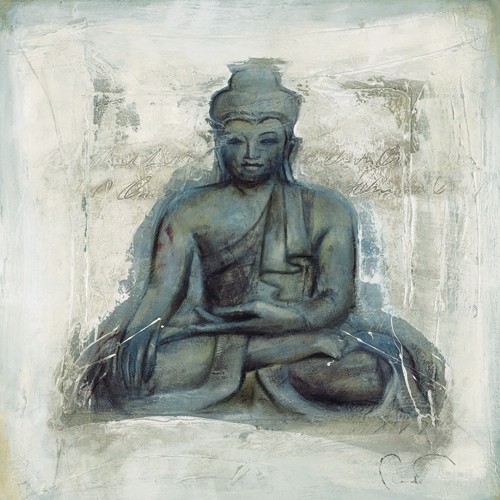 Elvira Amrhein, Hingabe (Wunschgröße, Malerei, Modern, Figurativ, Religion, Asien, Figur, Schneidersitz, Buddha, Meditation, Glaube, Friede, Schlafzimmer, Wohnzimmer, bunt)