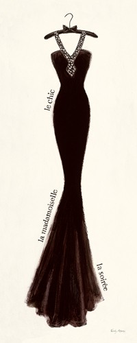 Emily Adams, Couture Noire Original III (Wunschgröße, Modern, Mode, Kleid, Abendkleid,  Silhouette, Eleganz, Couture, Bekleidung,  Grafik, Schlafzimmer, Treppenhaus, Bekleidung, beige / schwarz)