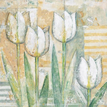 Eric Barjot, White Tulips (Tulpen, Blumen, Blüten, modern, Schlafzimmer, Treppenhaus, Wohnzimmer, Esszimmer, Malerei, bunt)