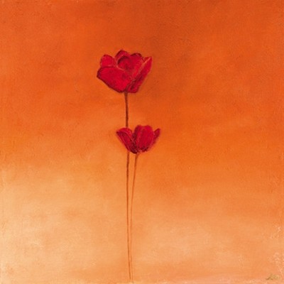 Erika Heinemann, Poppy Elegance II (Mohn, Blüten, Blumen, filigran, Malerei, modern, dekorativ, Treppenhaus, Wohnzimmer, Wunschgröße, rot/orange)