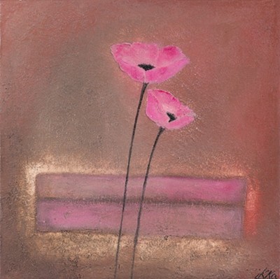 Erika Heinemann, Poppy Pair (Mohn, Blüten, Blumen, filigran, Malerei, modern, dekorativ, Treppenhaus, Wohnzimmer, Wunschgröße, lila/pink)