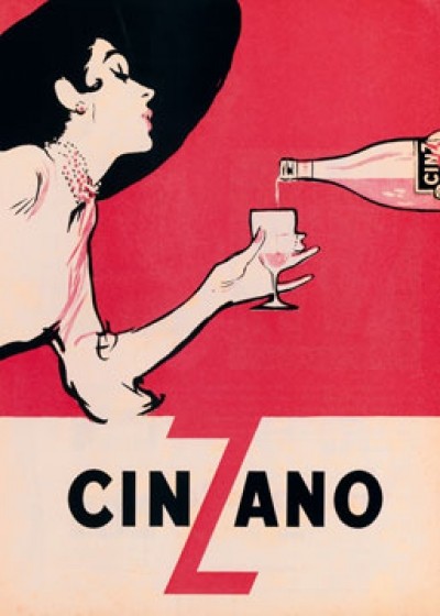 Ernest, Cinzano (Dame, Trinken, Alkohol, Werbung, Nostalgie, Retro, Plakatkunst, Küche / Gastronomie, Cinzano, Frau, Bistro, Gastronomie, pink/beige)