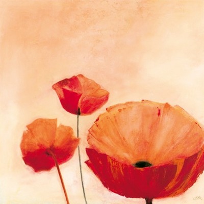 Erika Heinemann, Poppy Queen (Mohn, Blüten, Blumen, filigran, Malerei, modern, dekorativ, Treppenhaus, Wohnzimmer, Wunschgröße, rot/orange)