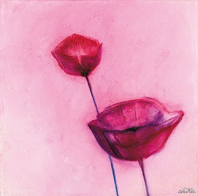 Erika Heinemann, Poppy Sweet II (Mohn, Blüten, Blumen, filigran, Malerei, modern, dekorativ, Treppenhaus, Wohnzimmer, Wunschgröße, rosa/pink)