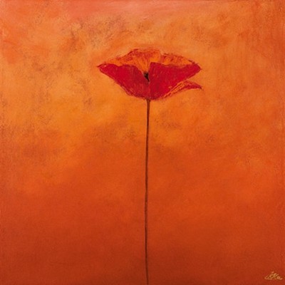 Erika Heinemann, Poppy Elegance I (Mohn, Blüten, Blumen, filigran, Malerei, modern, dekorativ, Treppenhaus, Wohnzimmer, Wunschgröße, rot/orange)