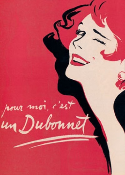 Ernest, Dubonnet (Frau, Zwinkern, Trinken, Alkohol, Aperetif, Werbung, Nostalgie, Retro, Plakatkunst, Küche / Gastronomie, Bistro, Gastronomie, pink/beige)