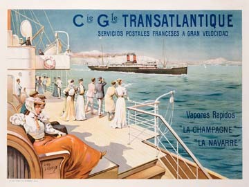 Ernest Louis Lessieux, Cie. Gle. Transantlantique (Plakatkunst, Klassiker, Schiff, Transatlantik, Überfahrt, Werbung, Nostalgie,  Wohnzimmer, Treppenhaus, Wunschgröße, bunt)