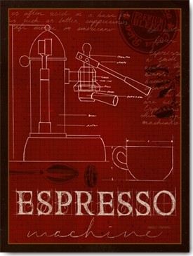 Marco Fabiano, Coffee Blueprint IV v.2 (Wunschgröße, Grafik, Kaffee, Espresso, Café, Tasse, Kaffeetasse, Kaffeekanne, französische Kaffeepresse, Gastronomie, Bistro, Esszimmer, Küche, rot)
