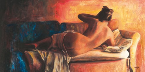 Escha, Classico (Frau, junge Frau, Couch, Aktmalerei, Rückenakt, Erotik, Wunschgröße, Wohnzimmer, moderne Malerei, zeitgenössich)
