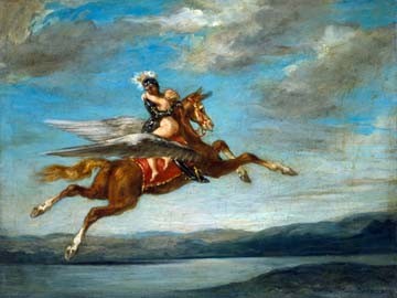 Eugene Delacroix, Roger und Anglique (Ritter, Pegasus, geflügeltes Pferd, Prinzessin, Rettung, Sage, Legende, Mythos, Klassiker, Wunschgröße, Wohnzimmer, bunt)