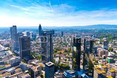 europhotos, Frankfurt am Main (Wunschgröße, Fotografie, Photografie, 
Städte, Metropole,Deutschland, Frankfurt, Architektur, Skyline, Hochhäuser, Wolkenkratzer,Luftbild, Panorama, Büro, bunt)