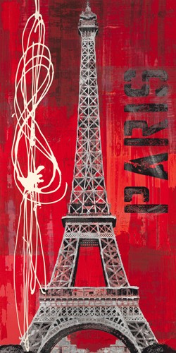 Evangeline Tayler, Paris Vibre (Wunschgröße, Fotokunst, Paris, Eiffelturm, Wahrzeichen, Symbol, Architektur, Krakelee,  Frankreich, modern, Jugendzimmer, Wohnzimmer, rot, grau)