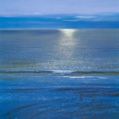 Paul Evans, Sea Sparkle (Modern, Malerei, Photorealismus, Meeresbrise, Meer, Horizont, Reflexion, Spiegelung, Licht, Welle, blau / weiß)