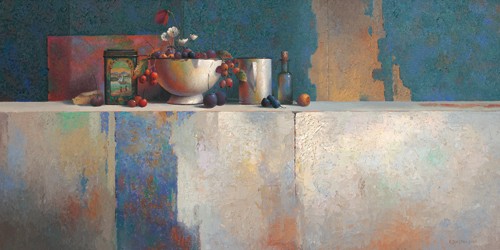 Evert Dijkstra, No Title V (Stillleben, modern, Flasche, Gefäß, Beeren, Esszimmer, Küche, Gastronomie, Cuisine, Wunschgröße, shabby chic, bunt)