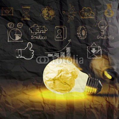 everythingpossible, light bulb 3d on business strategy on crumpled paper background (erfindung, kunst, elektrizitÃ¤t, hintergrund, symbol, licht, ideen, electric, lampe, innovation, angestrahlt, krÃ¤fte, business, glÃ¼hend, glÃ¼hbirne, konzept, hell, light bulb, intelligenz, glÃ¼hen sie, schwarz, technologie, weissglasrecycling, ausstattu)
