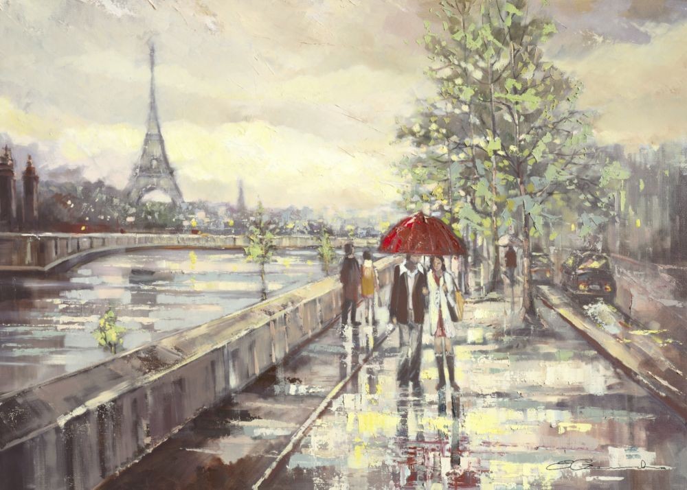 Ewa, PARIS (Stadt, Paris, Spaziergänger, Regen, Fluss, Seine,Eiffelturm, romnatisch, impressionistisch, Malerei, Wohnzimmer, Treppenhaus, bunt)