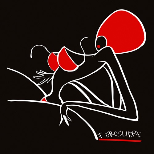 F. GROSLIERE, Explosion (Wunschgröße, Busen, Atombusen, üppig, Erotik, Frau, Grafik, Schlafzimmer, Wohnzimmer, schwarz/rot)