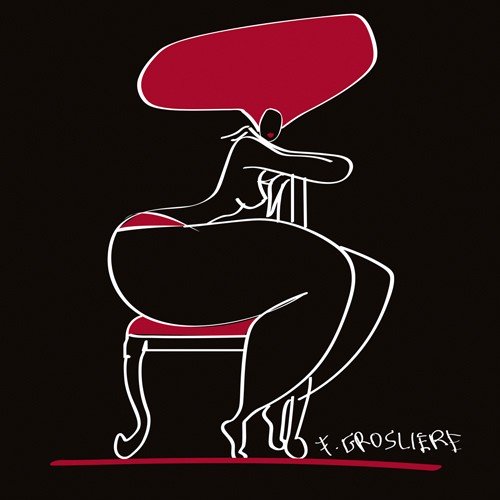 F. GROSLIERE,  Califourchon! (Wunschgröße, Oberschenkel, üppig, rittlings, Sessel, Erotik, Frau, Grafik, Schlafzimmer, Wohnzimmer, schwarz/rot)