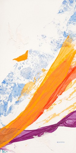 Jan Sullivan Fowler, Waves of Washi No. 3 (Abstrakte Malerei, Wellen, Japanpapier, Pinselspur, Bewegung, Dynamik, modern, Wunschgröße, Büro, Busness, wohnzimmer, bunt)