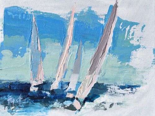 Beth A. Forst, Wind Power (Segelboote, Segel, Meer, Meeresbrise, Wind, Wettrennen, Regatta, moderne Malerei, pastos, Wunschgröße, Wohnzimmer, Badezimmer, Treppenhaus)